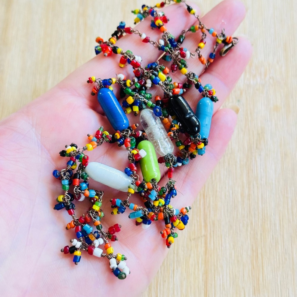 VTG Art Deco Necklace Colorful Glass Beaded Flapper BOHO 30"